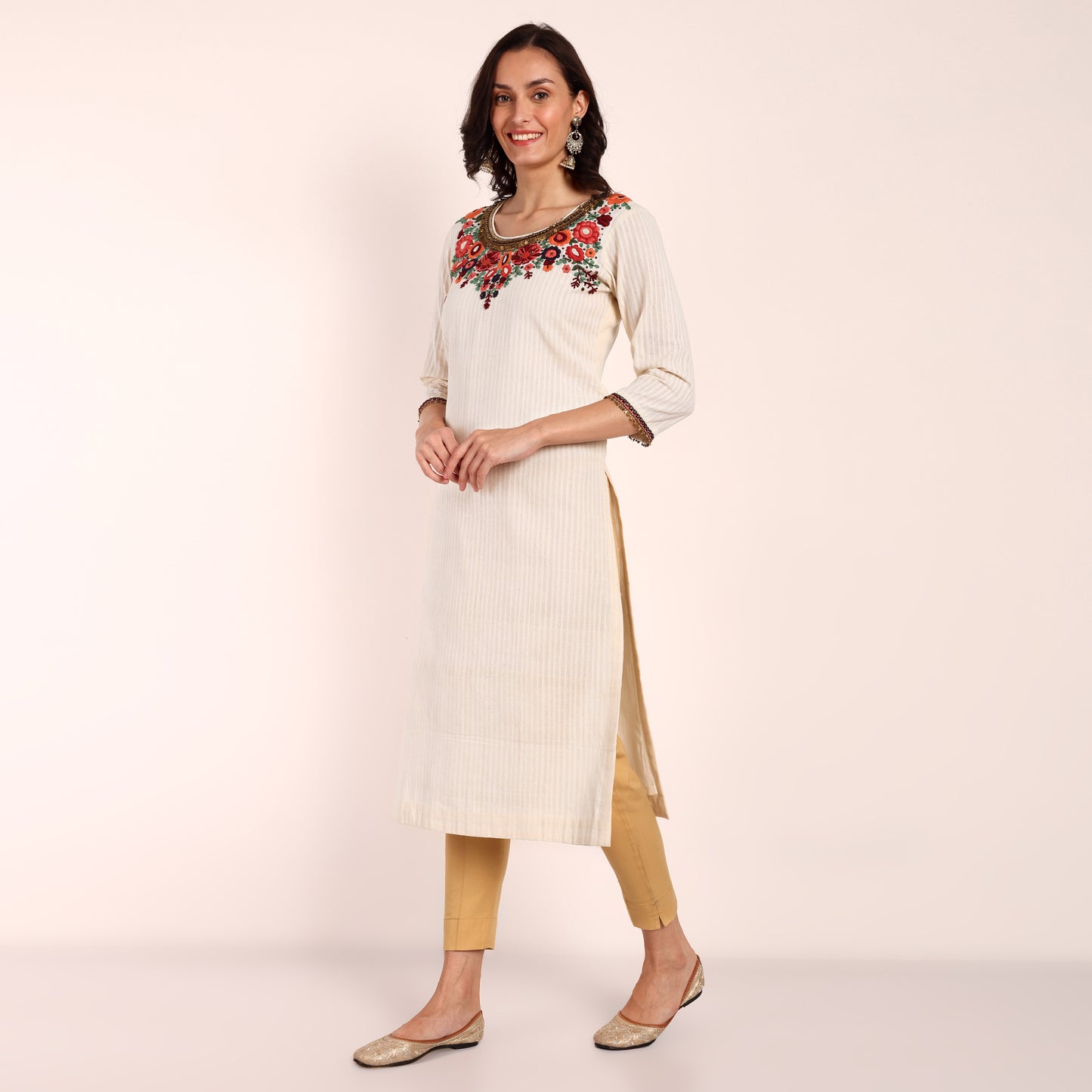 Hand Embroidered Kurta with Metal Beads
