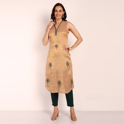 Beige Tissue Hand Embroidered Kurta