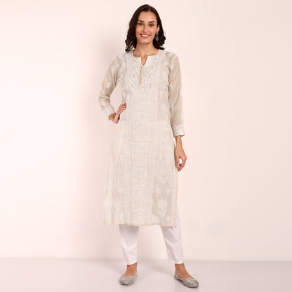 Biege Chikankari Tissue Kurta