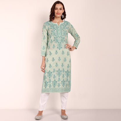 Sage Green Linen Embroidered Kurta