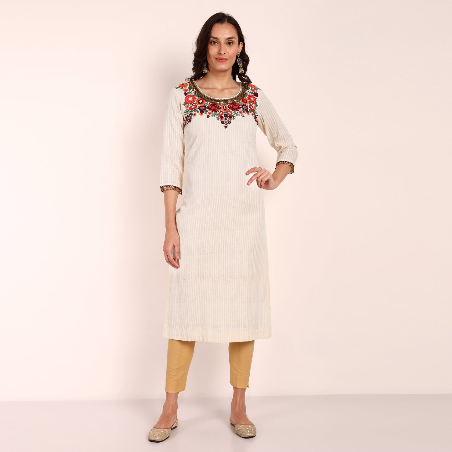 Hand Embroidered Kurta with Metal Beads