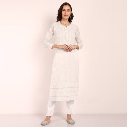 Off-White Chanderi Chikankari Kurta