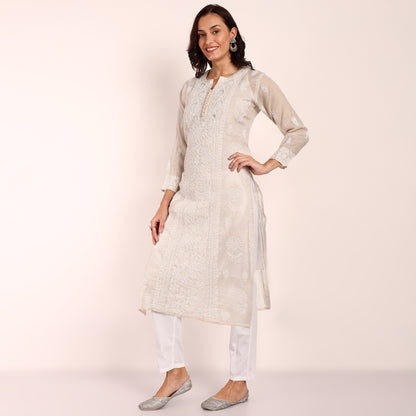 Biege Chikankari Tissue Kurta