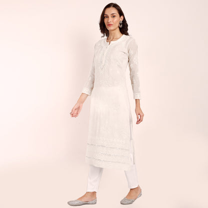 Off-White Chanderi Chikankari Kurta