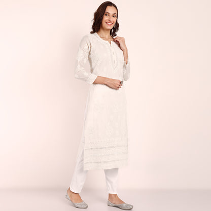 Off-White Chanderi Chikankari Kurta