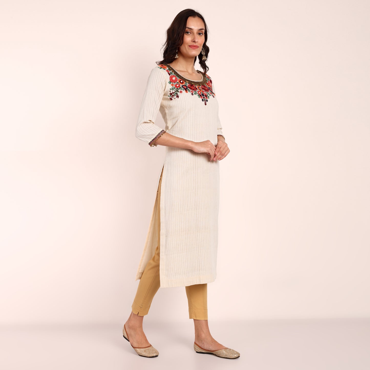 Hand Embroidered Kurta with Metal Beads