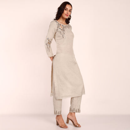 Chanderi Tissue Kurta/ Pant with  Bead and Hand Embroidery