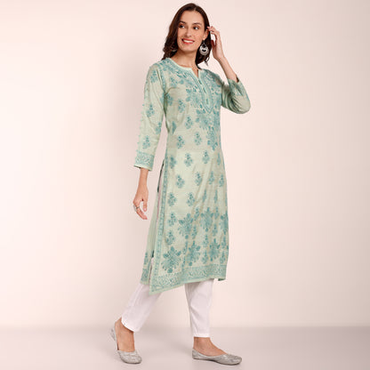 Sage Green Linen Embroidered Kurta