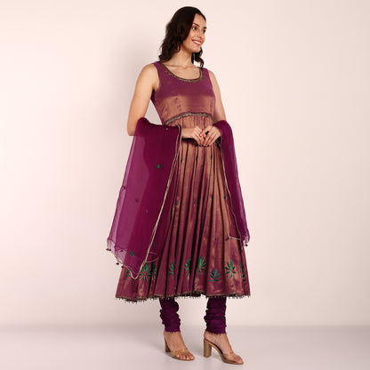 Silk Tissue Anarkali with Organza Dupatta and Churidar