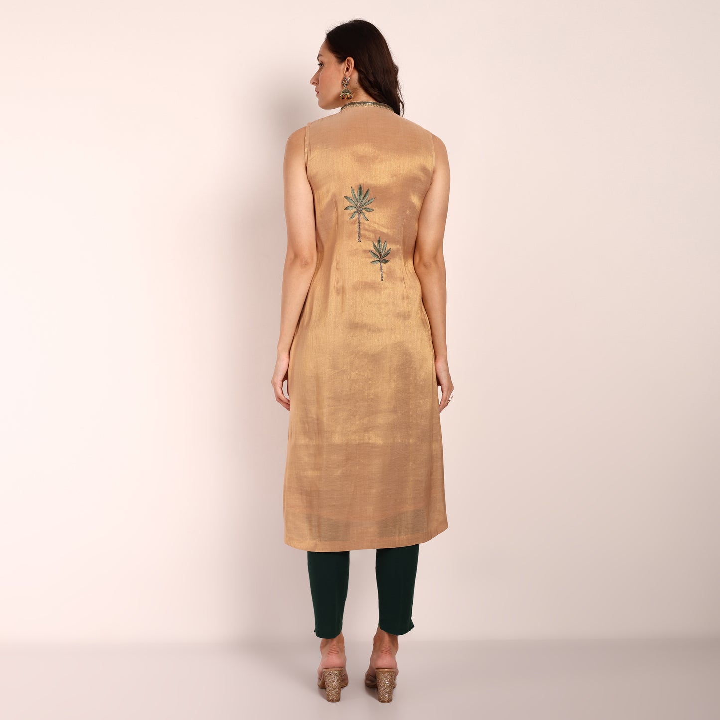 Beige Tissue Hand Embroidered Kurta