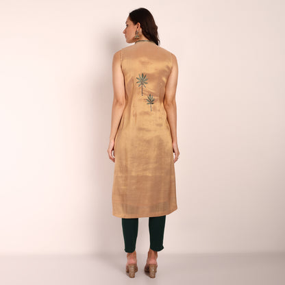 Beige Tissue Hand Embroidered Kurta