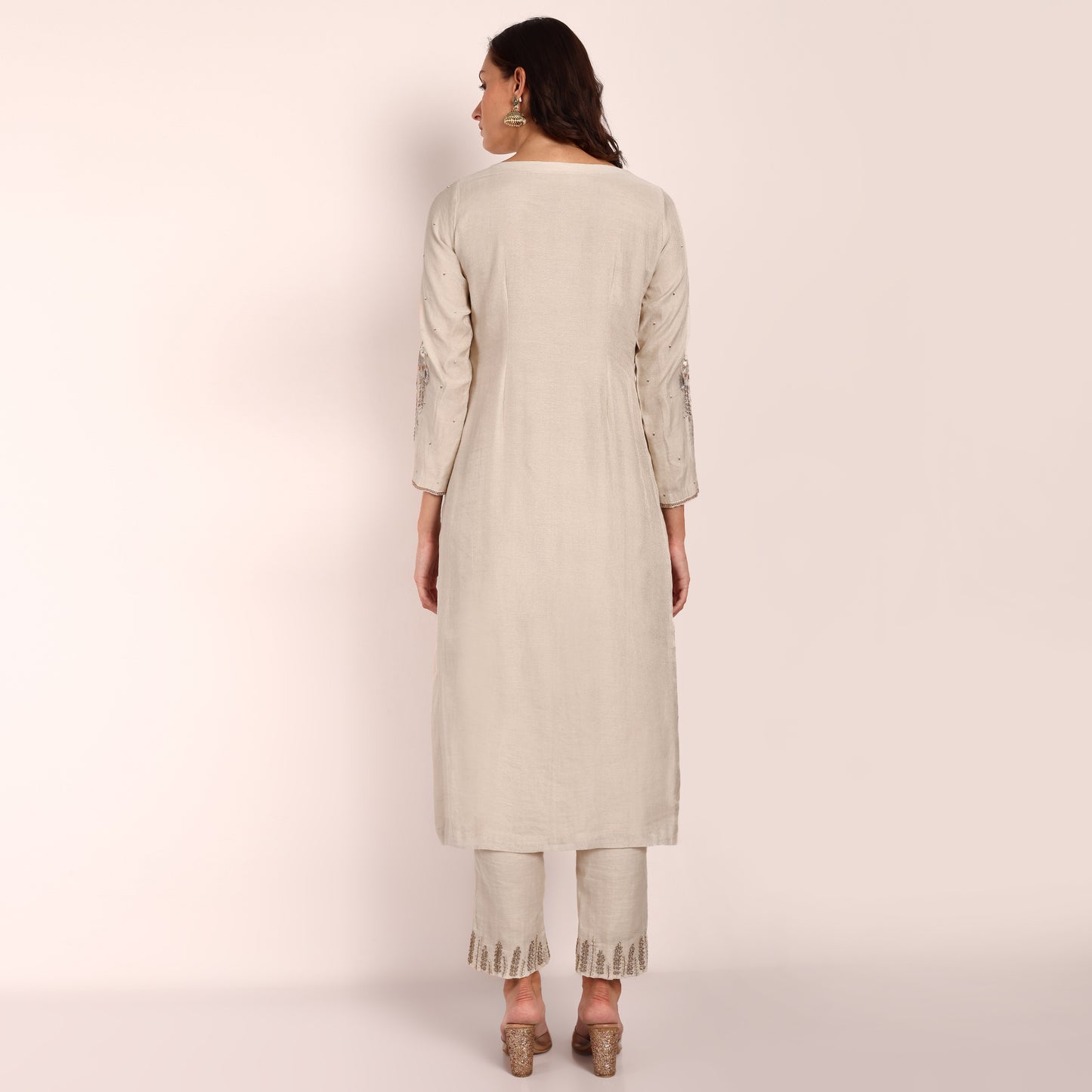 Chanderi Tissue Kurta/ Pant with  Bead and Hand Embroidery