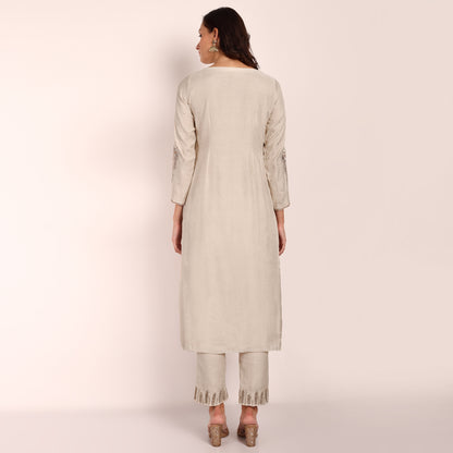 Chanderi Tissue Kurta/ Pant with  Bead and Hand Embroidery