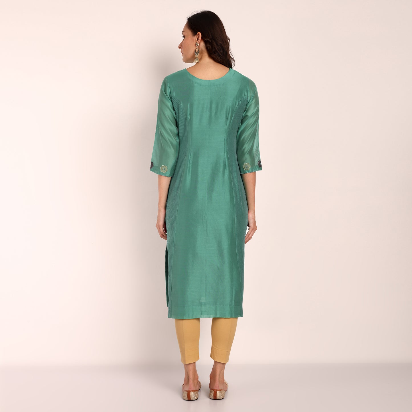 Emrald Green Chanderi Kurta with Hand Embroidery