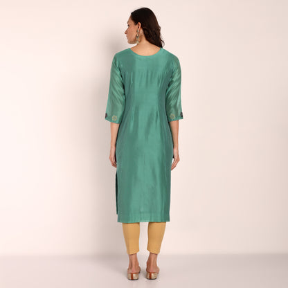 Emrald Green Chanderi Kurta with Hand Embroidery