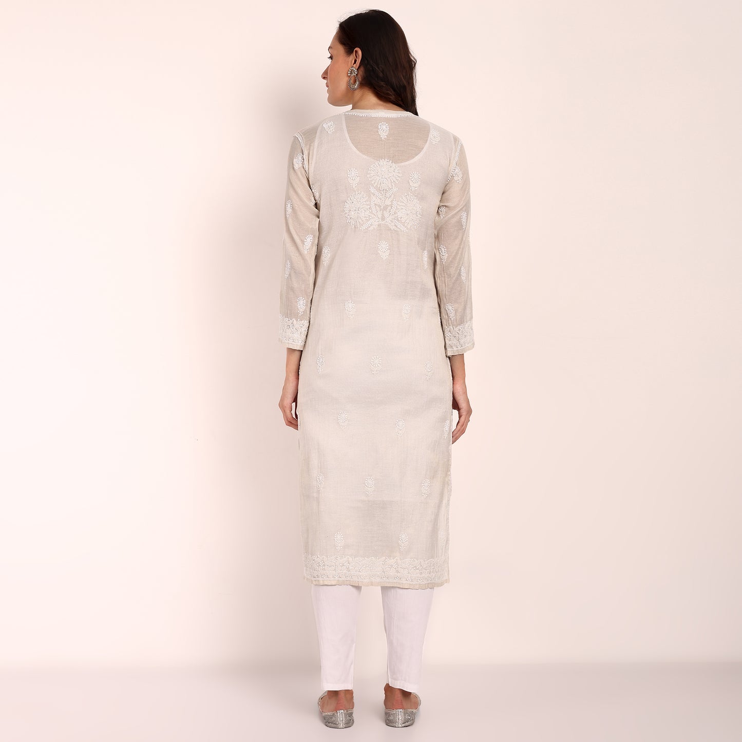 Biege Chikankari Tissue Kurta