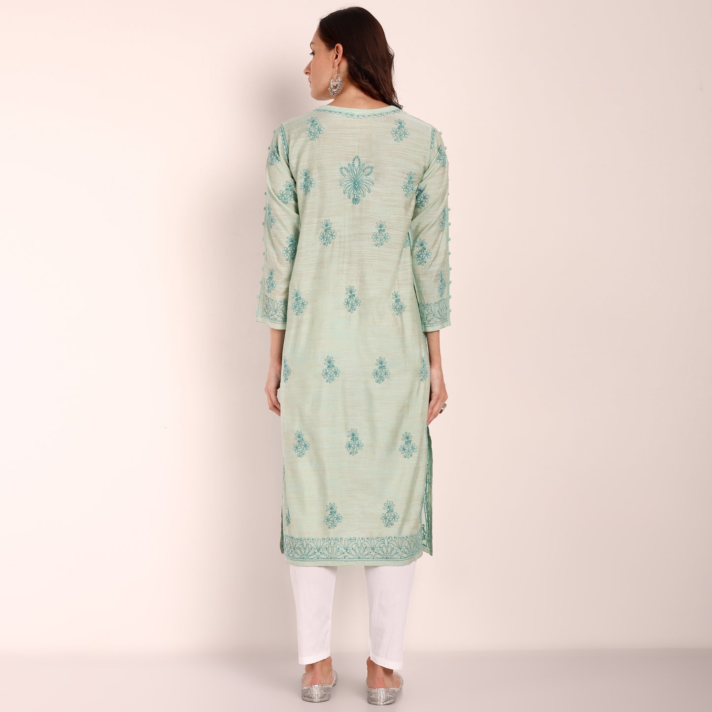 Sage Green Linen Embroidered Kurta