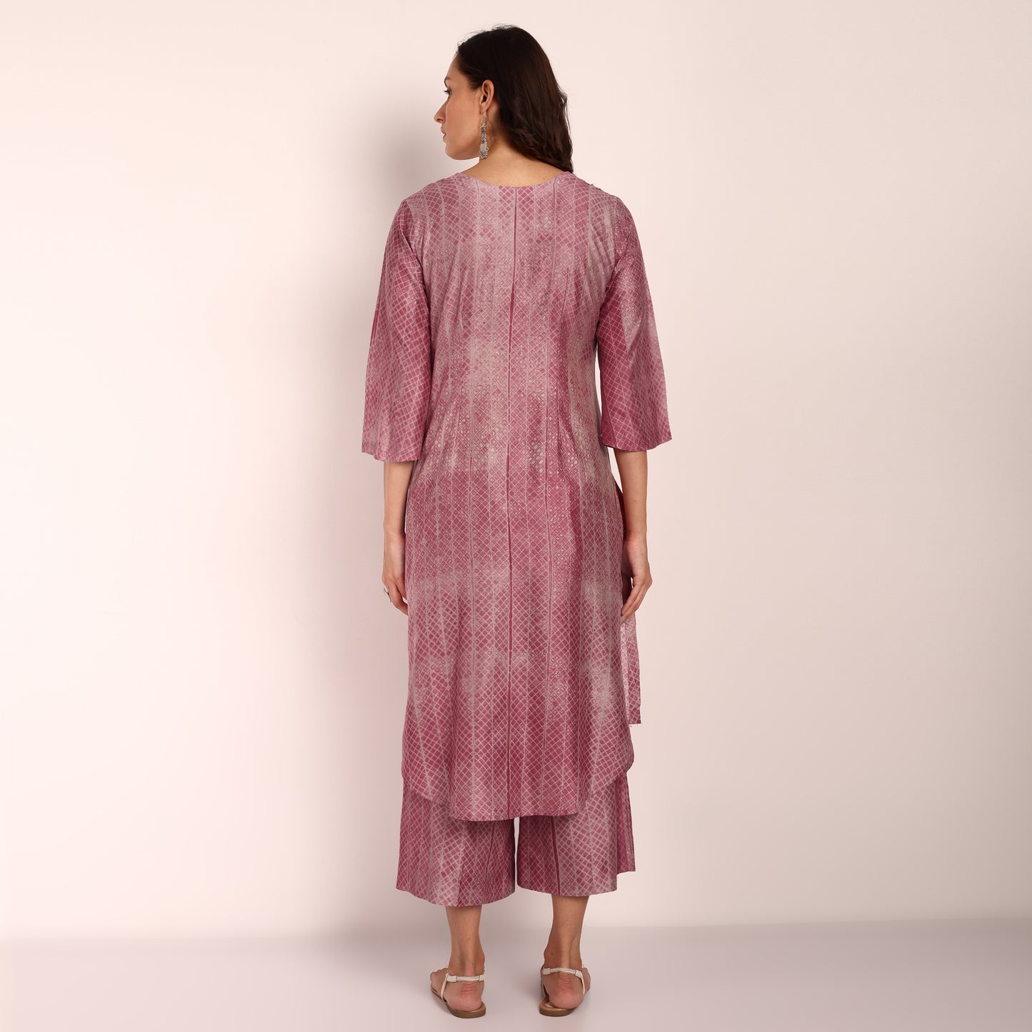 Wine Color Silk Shibori Co-Ord Set with Embroidery