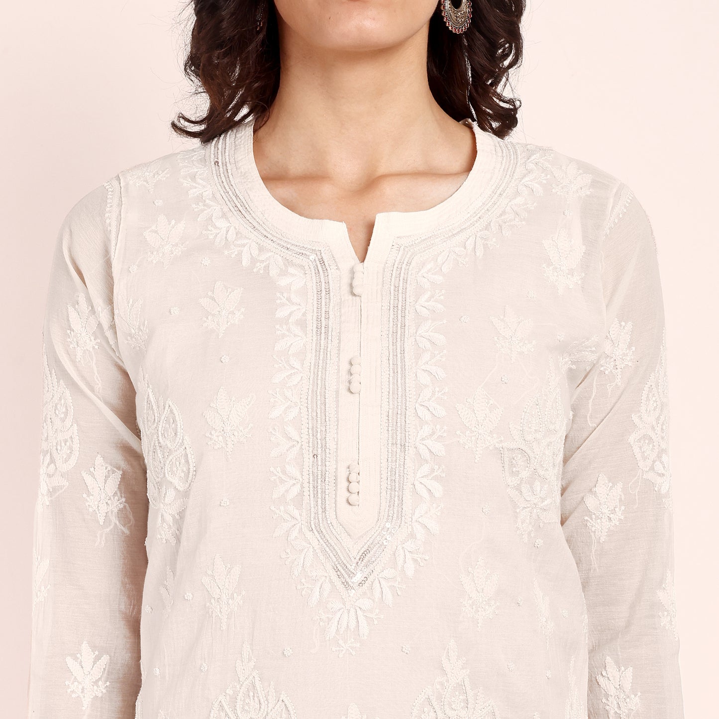 Off-White Chanderi Chikankari Kurta