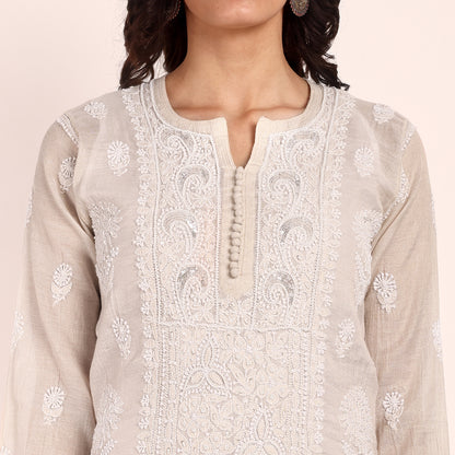 Biege Chikankari Tissue Kurta