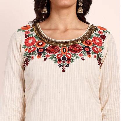 Hand Embroidered Kurta with Metal Beads