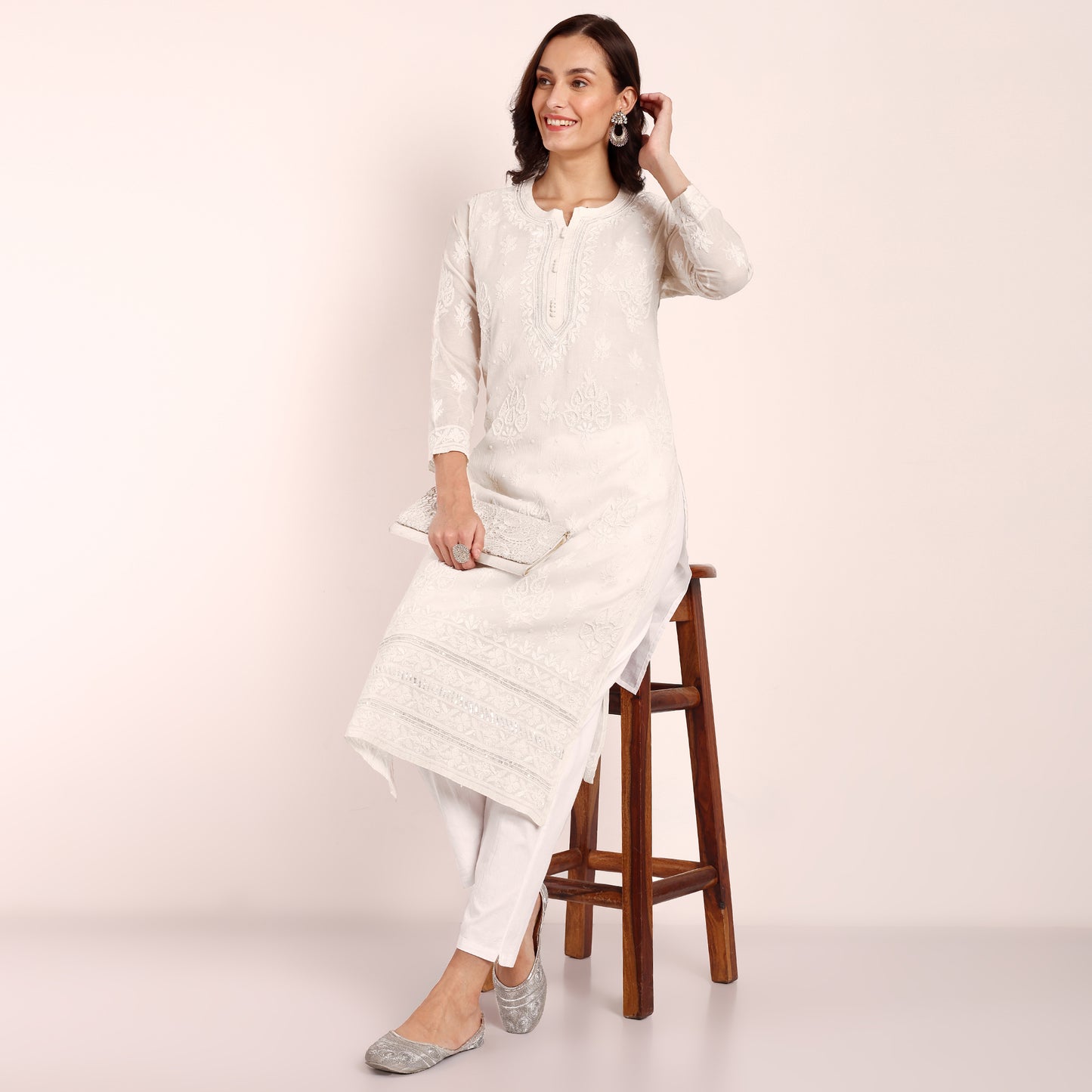 Off-White Chanderi Chikankari Kurta