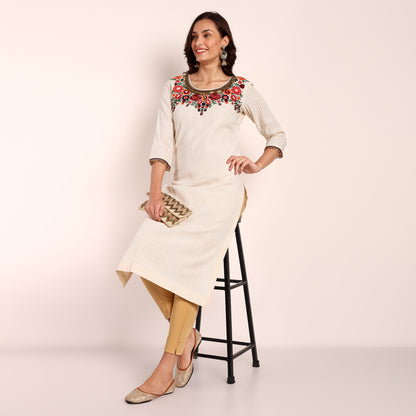 Hand Embroidered Kurta with Metal Beads