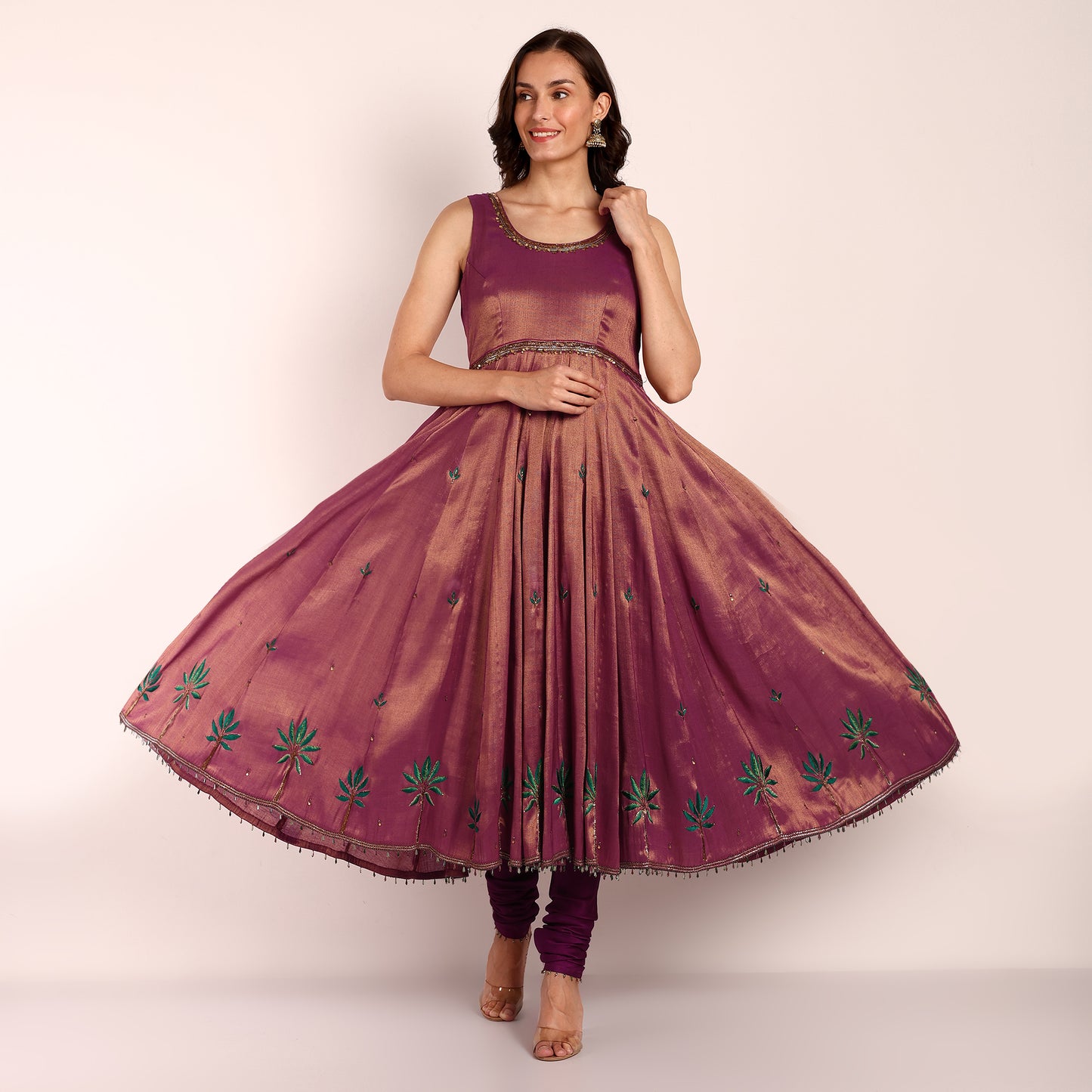 Silk Tissue Anarkali with Organza Dupatta and Churidar