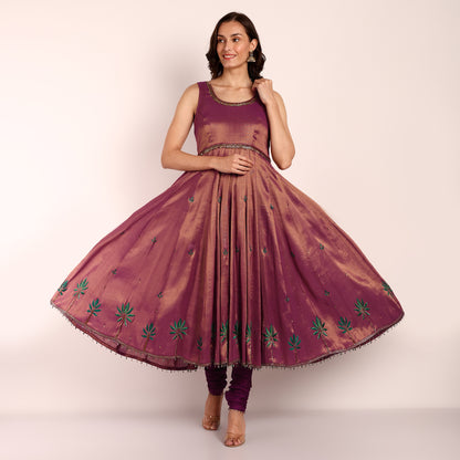 Silk Tissue Anarkali with Organza Dupatta and Churidar