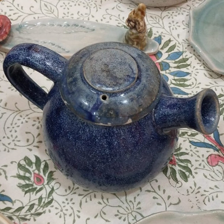 Hand Made 2 Cup Blue/Black Teapot