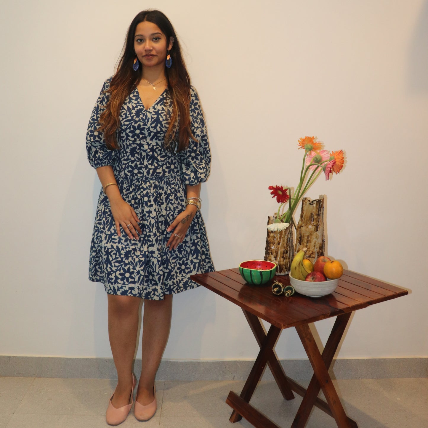 Blue Block Print Dress