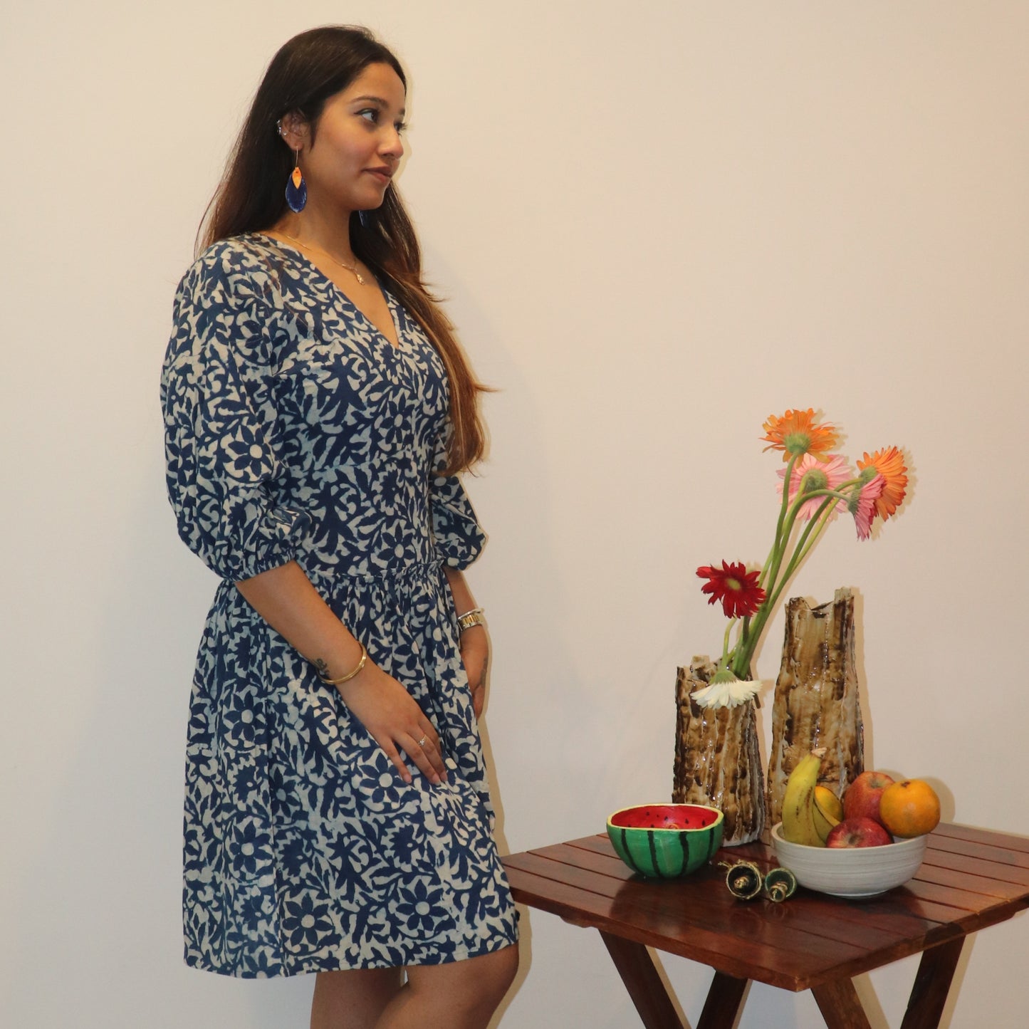 Blue Block Print Dress