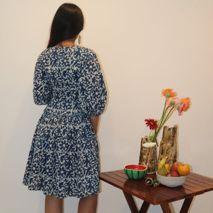 Blue Block Print Dress