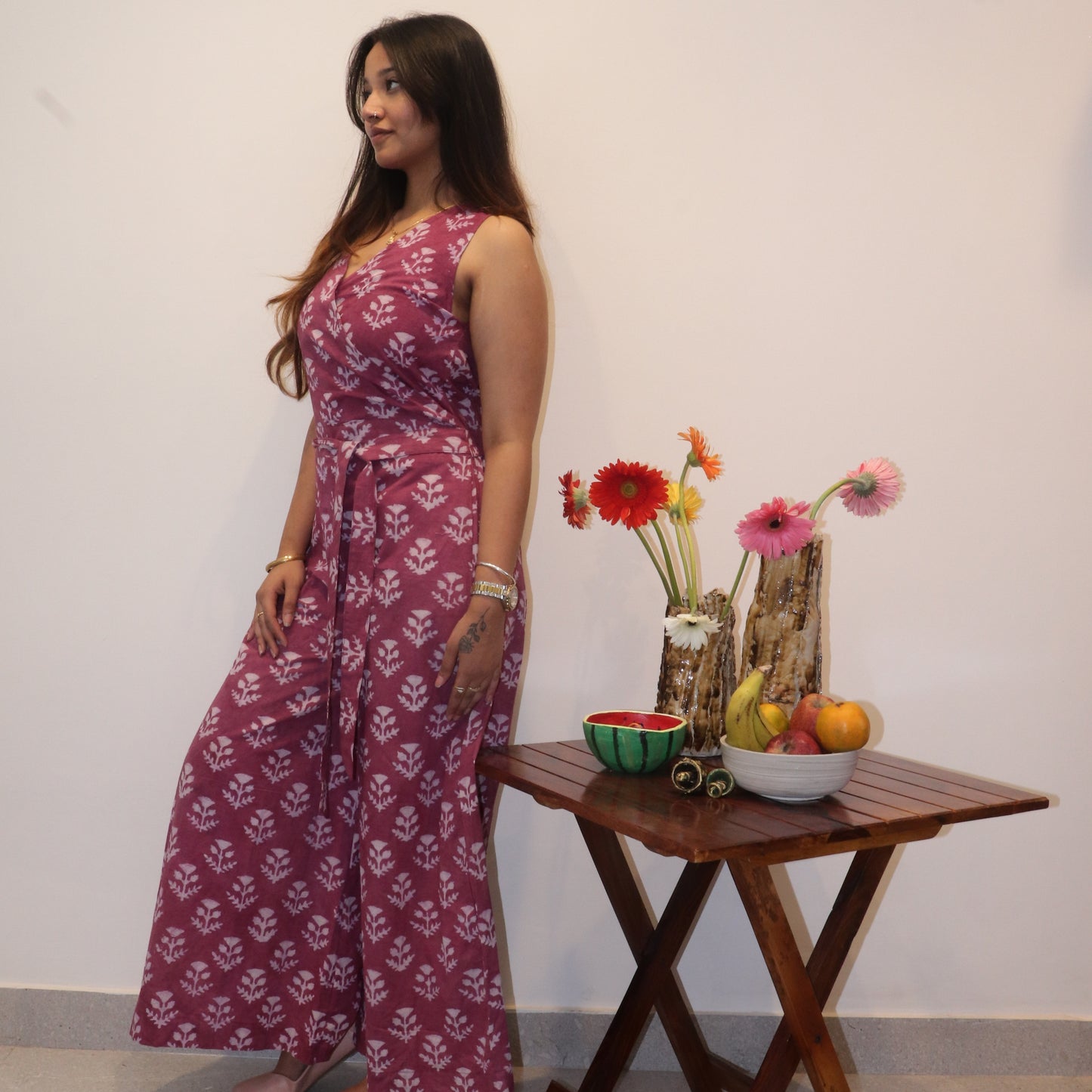 Hand Block Printed Plum Jump Suit