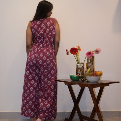 Hand Block Printed Plum Jump Suit