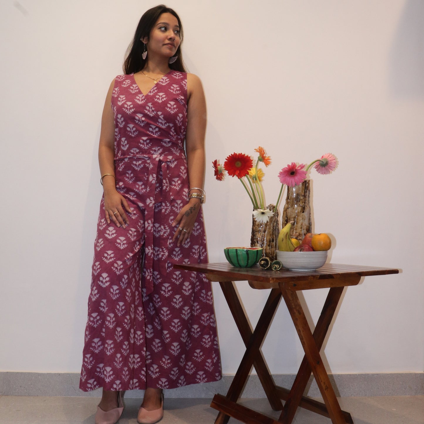 Hand Block Printed Plum Jump Suit